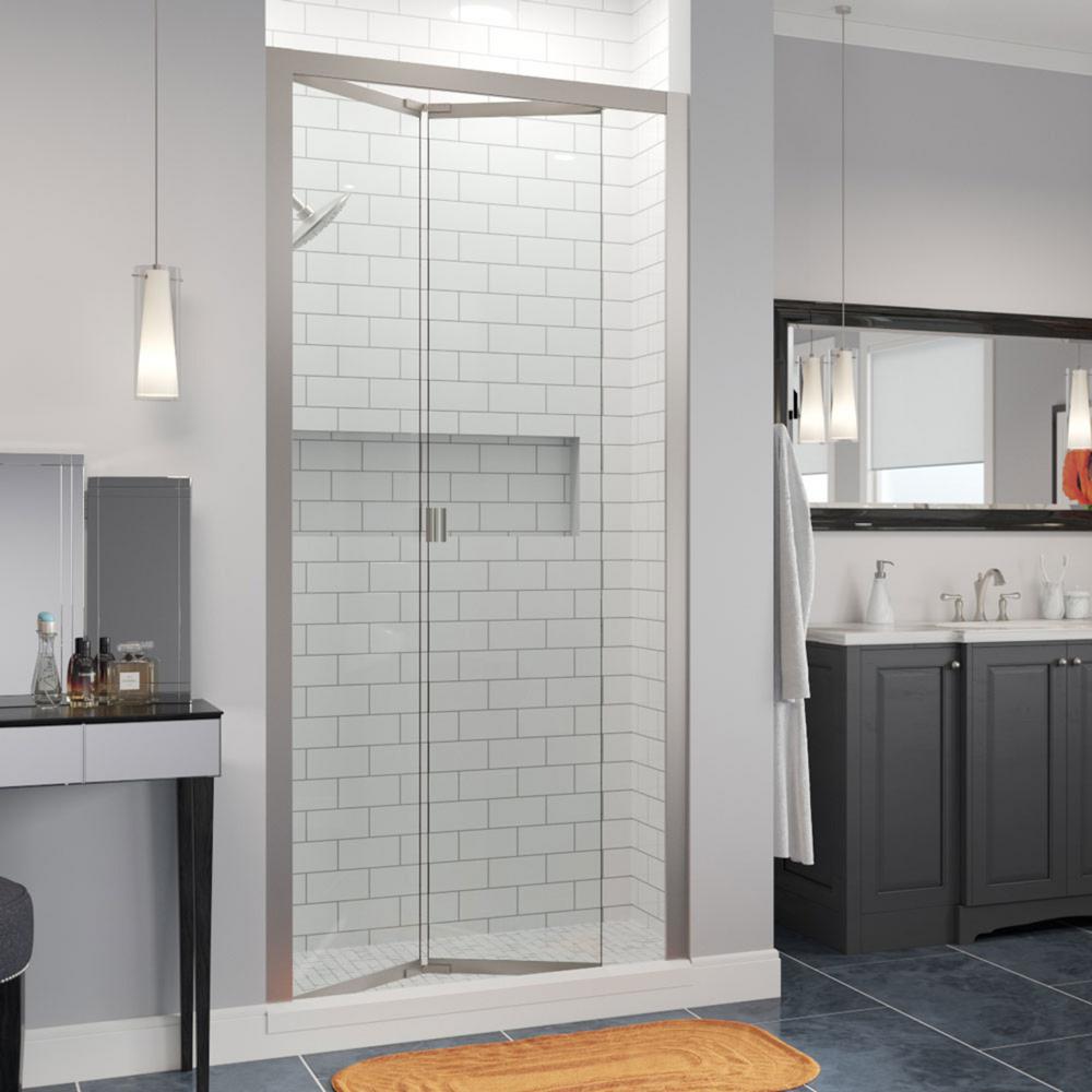 Basco Infinity 37 In X 67 Semi Frameless Bi Fold Shower Door Brushed Nickel With Handle