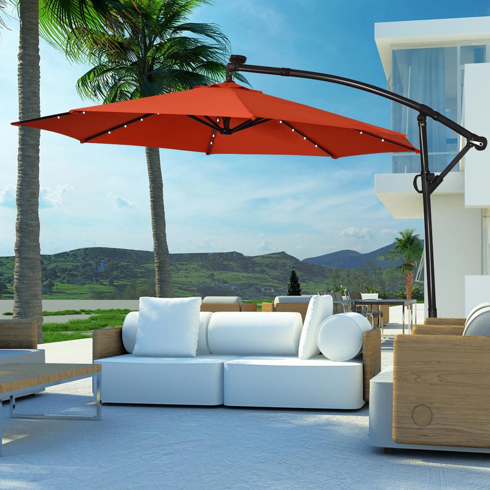 Costway 10 Ft Aluminum Offset Cantilever Solar Tilt Patio Umbrella Led Lights 360 Degrees Rotation Orange Op70282or The Home Depot