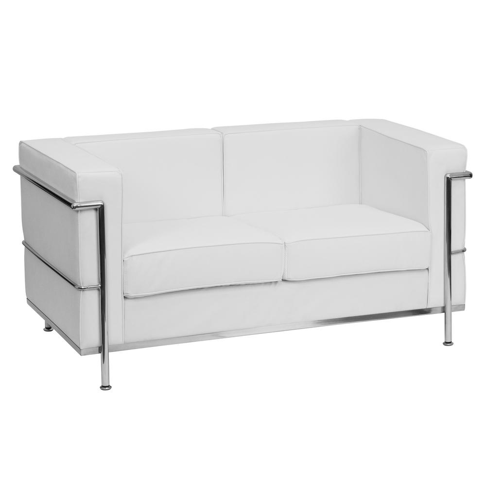 Flash Furniture Hercules Regal 57 In White Faux Leather 2 Seater Loveseat With Steel Frame Zbreg8102lswh The Home Depot