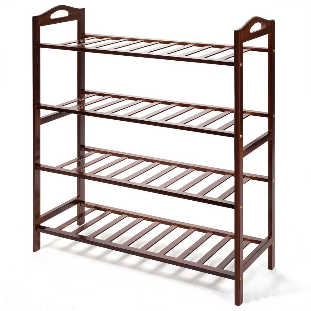 Barton 29 75 In H X 26 5 In W 4 Tier 16 Pair Bamboo Shoe Rack Shelf Storage Organizer In Antique Brown 90068 The Home Depot