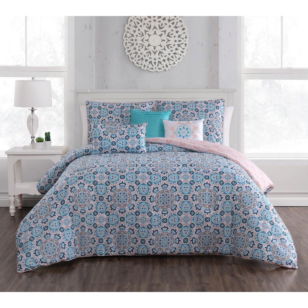 Brinley 6 Piece Teal Queen Comforter Set Bln6csquenghtl The Home