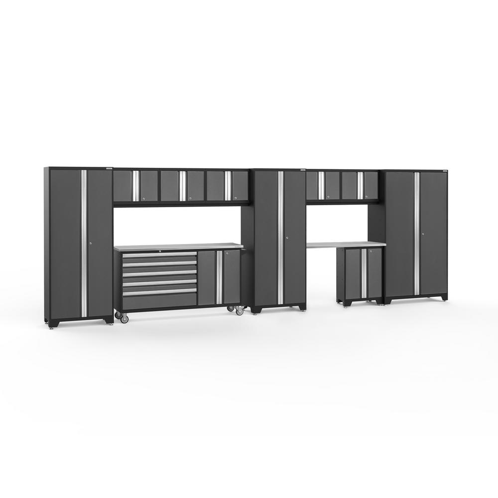 NewAge Products 50070 Bold 3.0 Garage Storage Cabinet Set with Bamboo Worktop Gray 7-Piece