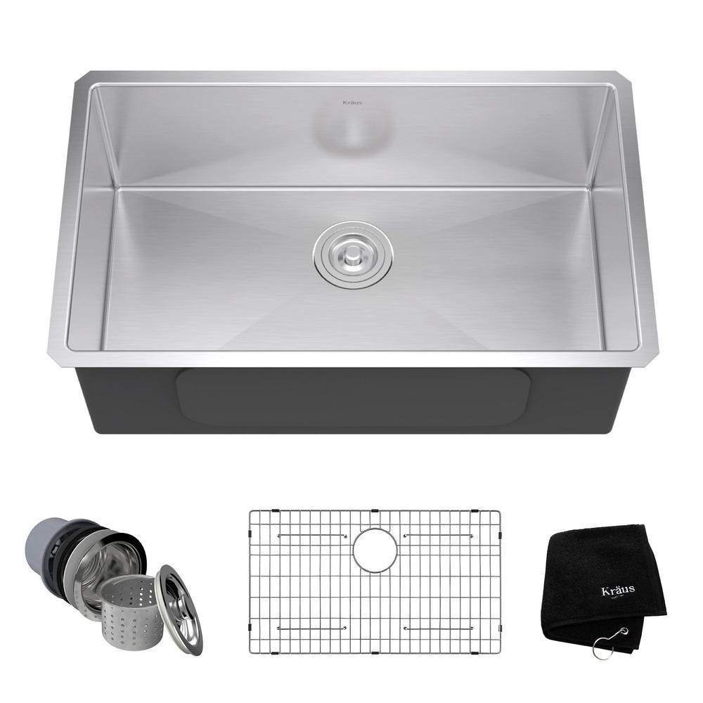 stainless kitchen undermount steel khu100 kraus sink single bowl sinks depot