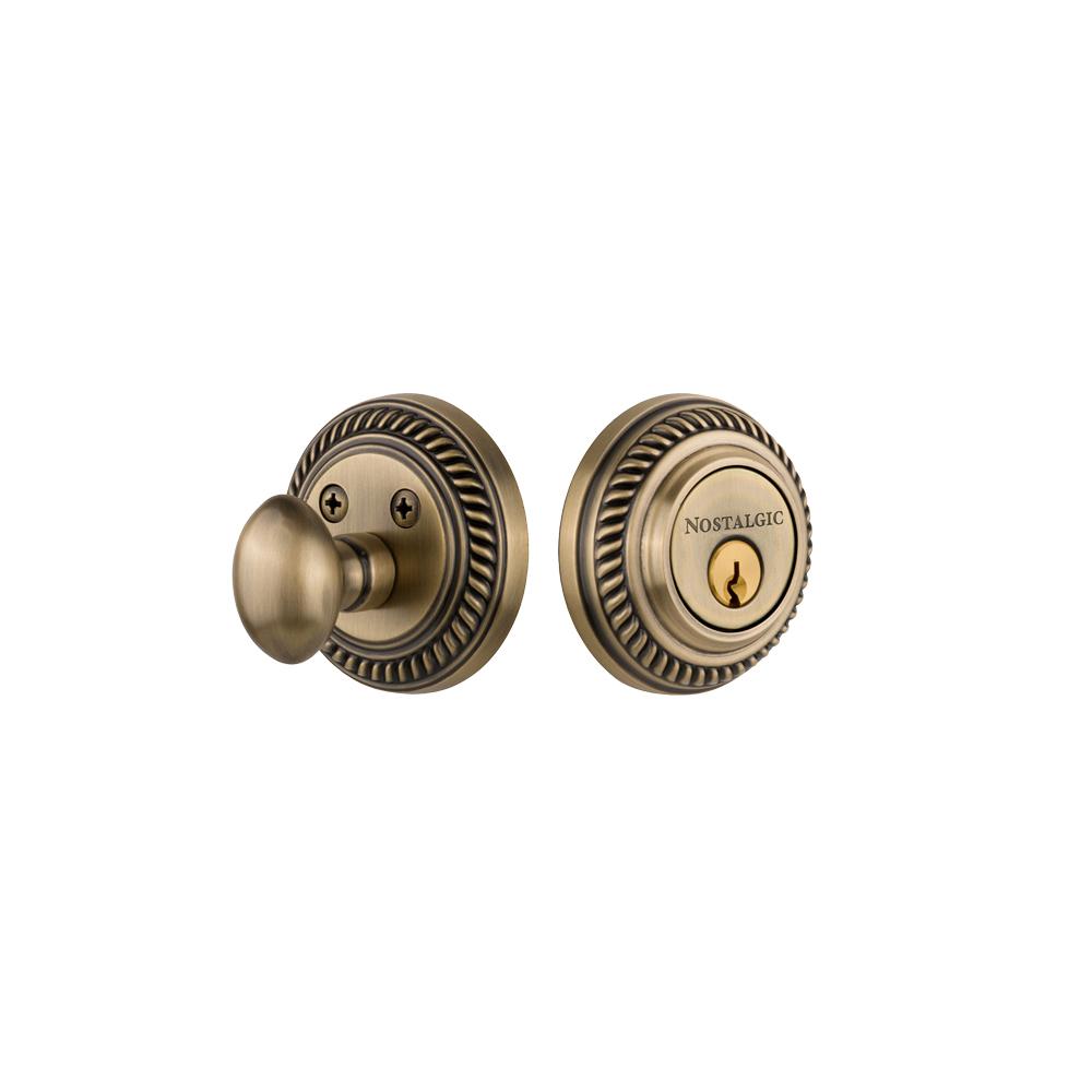 Nostalgic Warehouse Rope Rosette 2-3/8 in. Backset Single Cylinder Deadbolt in Antique Brass