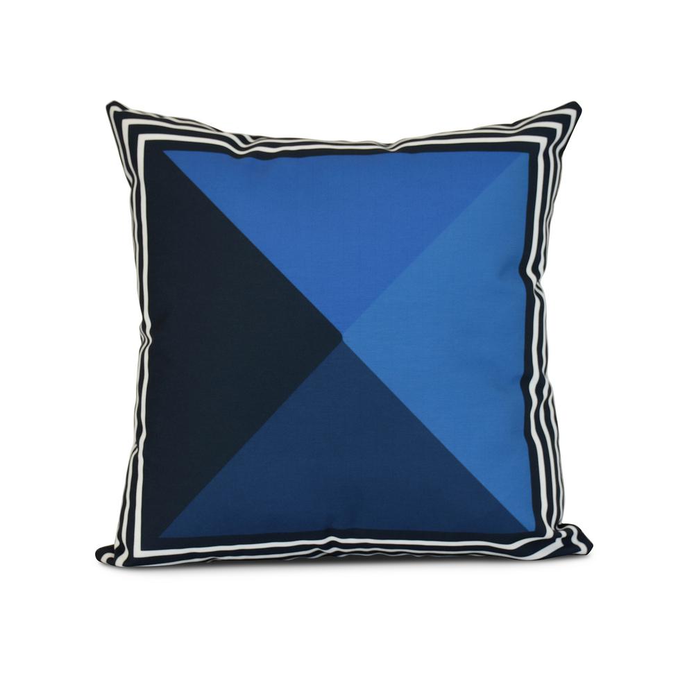 16 in. x 16 in. French Quarter Geometric Print Pillow in Navy Blue