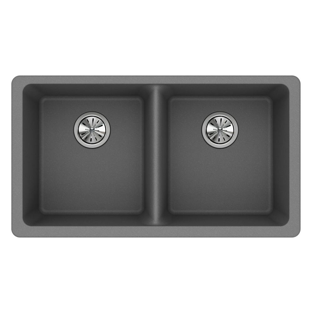 Elkay Quartz Classic Undermount Composite 33 In 50 Double Bowl Kitchen Sink Greystone