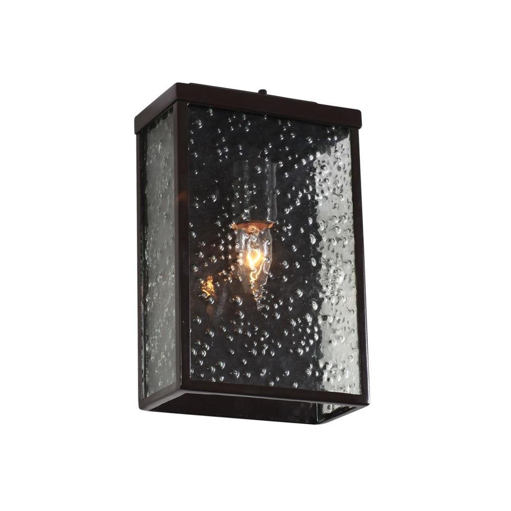 Varaluz Mission You 1 Light Glossy Bronze Outdoor Wall Lantern Sconce With Pressed Glass