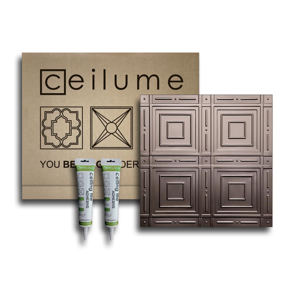 Ceilume Nantucket 2 Ft X 2 Ft Glue Up Vinyl Ceiling Tile And Backsplash Kit In Faux Tin 21 Sq Ft Case