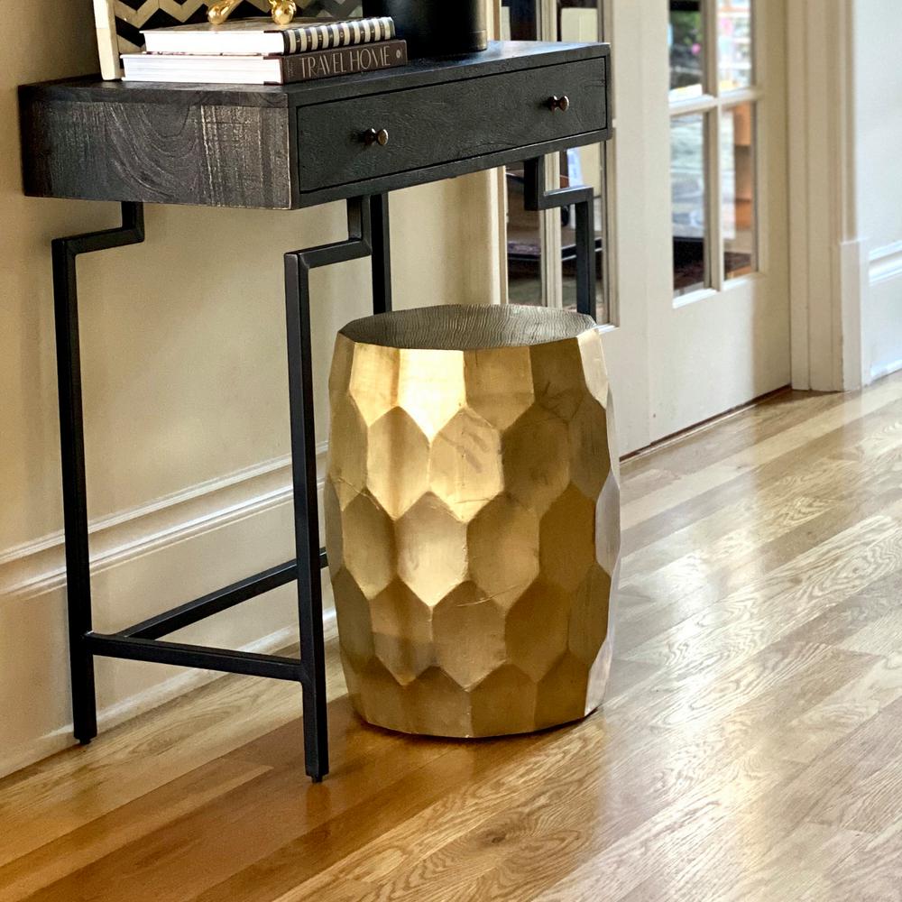 Posh Pollen Anna Hexagon Wood Gold End & Side Table - Brass