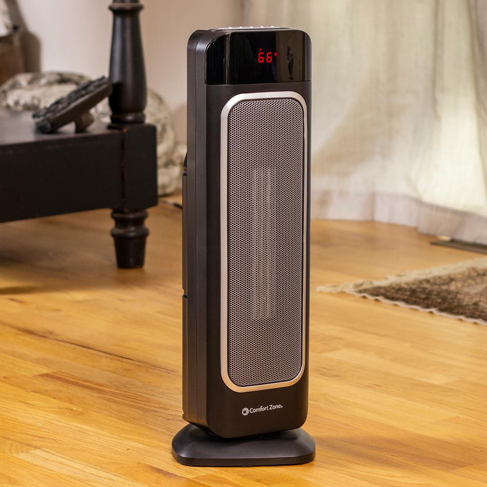 Comfort Zone 23 In Black Oscillating Ceramic Tower Heater With