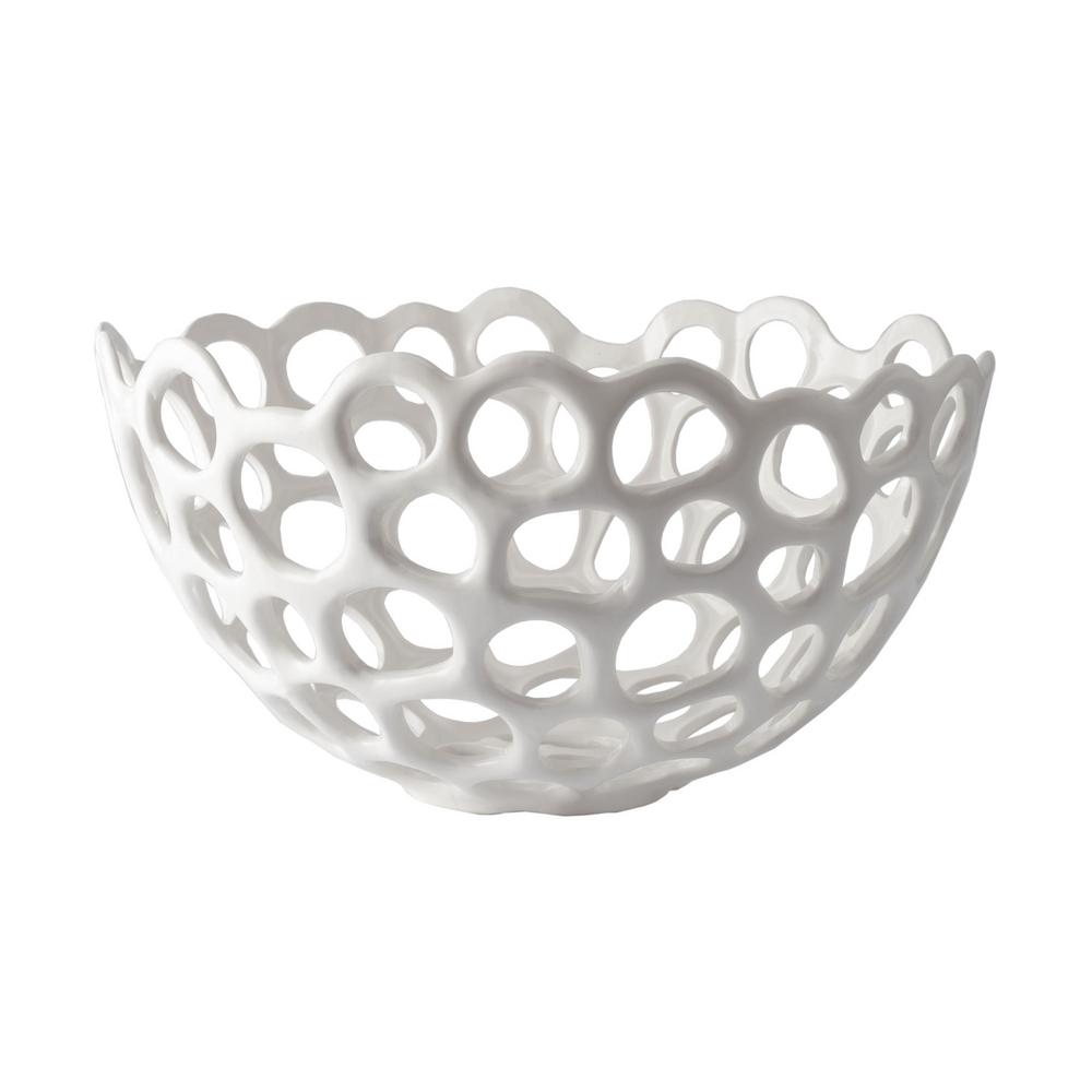 An Lighting 16 In Perforated Porcelain Decorative Bowl White Perforated Porcelain Decorative Bowl In White