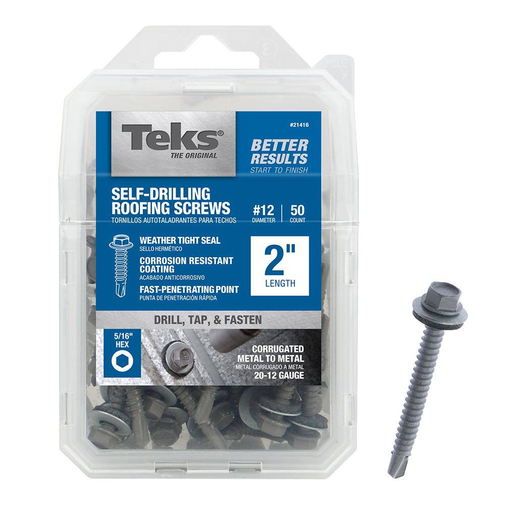 Prime-Line 9025761 Sheet Metal Screws #12 X 1 in. Slotted Drive Zinc Plated Steel 50-Pack Self-Tapping Hex Washer Head