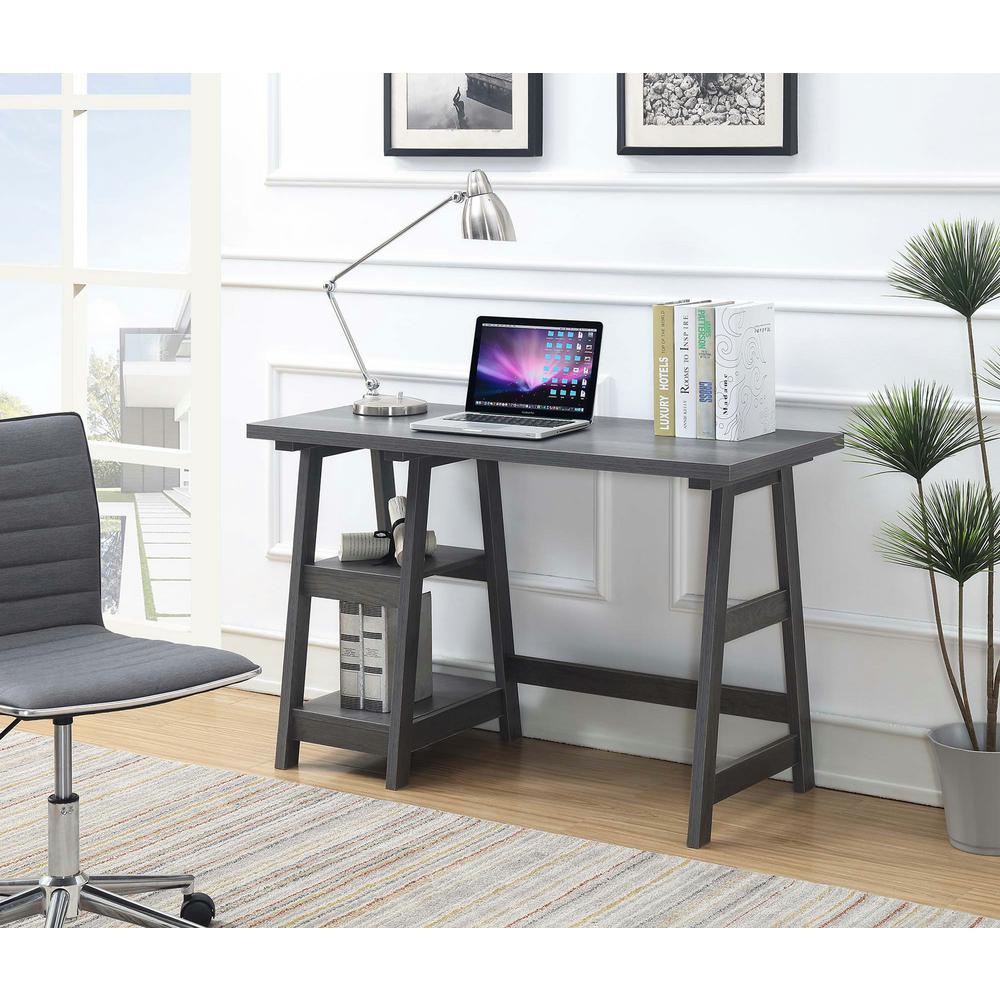 Convenience Concepts Designs2go Charcoal Gray Trestle Desk R7 118