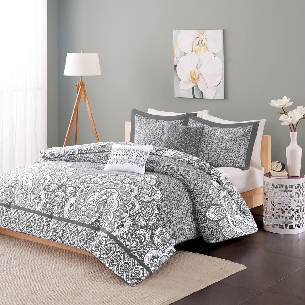 Intelligent Design Simone 4Piece Grey Twin/Twin XL Print Comforter Set
