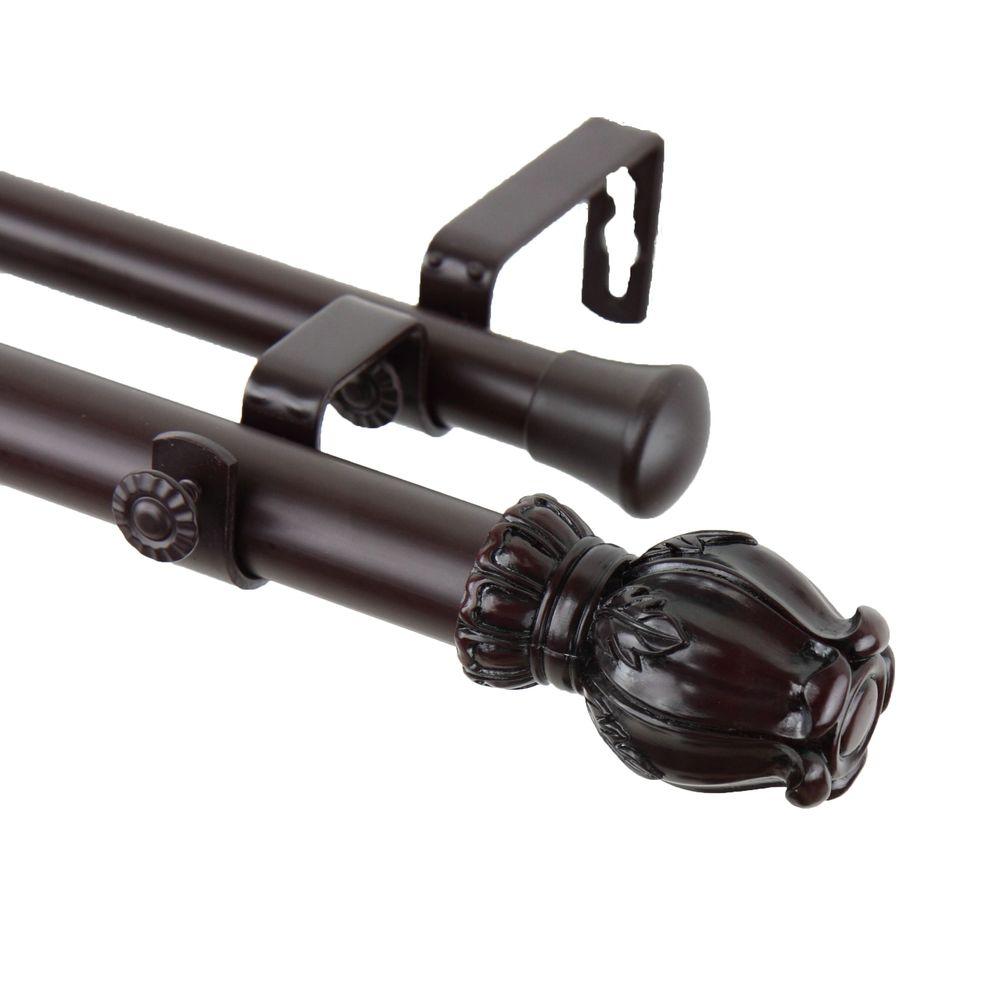 Rod Desyne 66 in. 120 in. 1 in. Beam Double Curtain Rod Set in Black