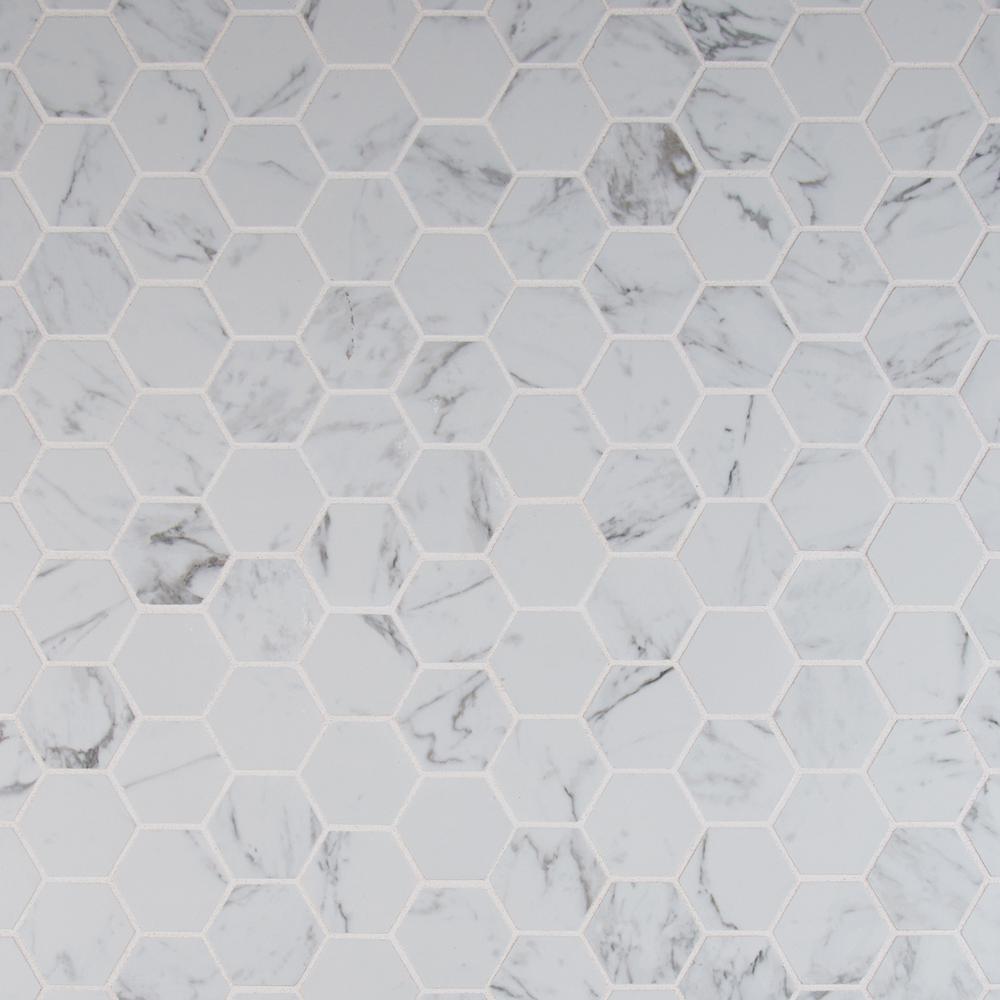 Carrara Hexagon 12 in. x 12 in. x 10 mm Matte Porcelain Mesh-Mounted Mosaic Tile (8 sq. ft. / case)