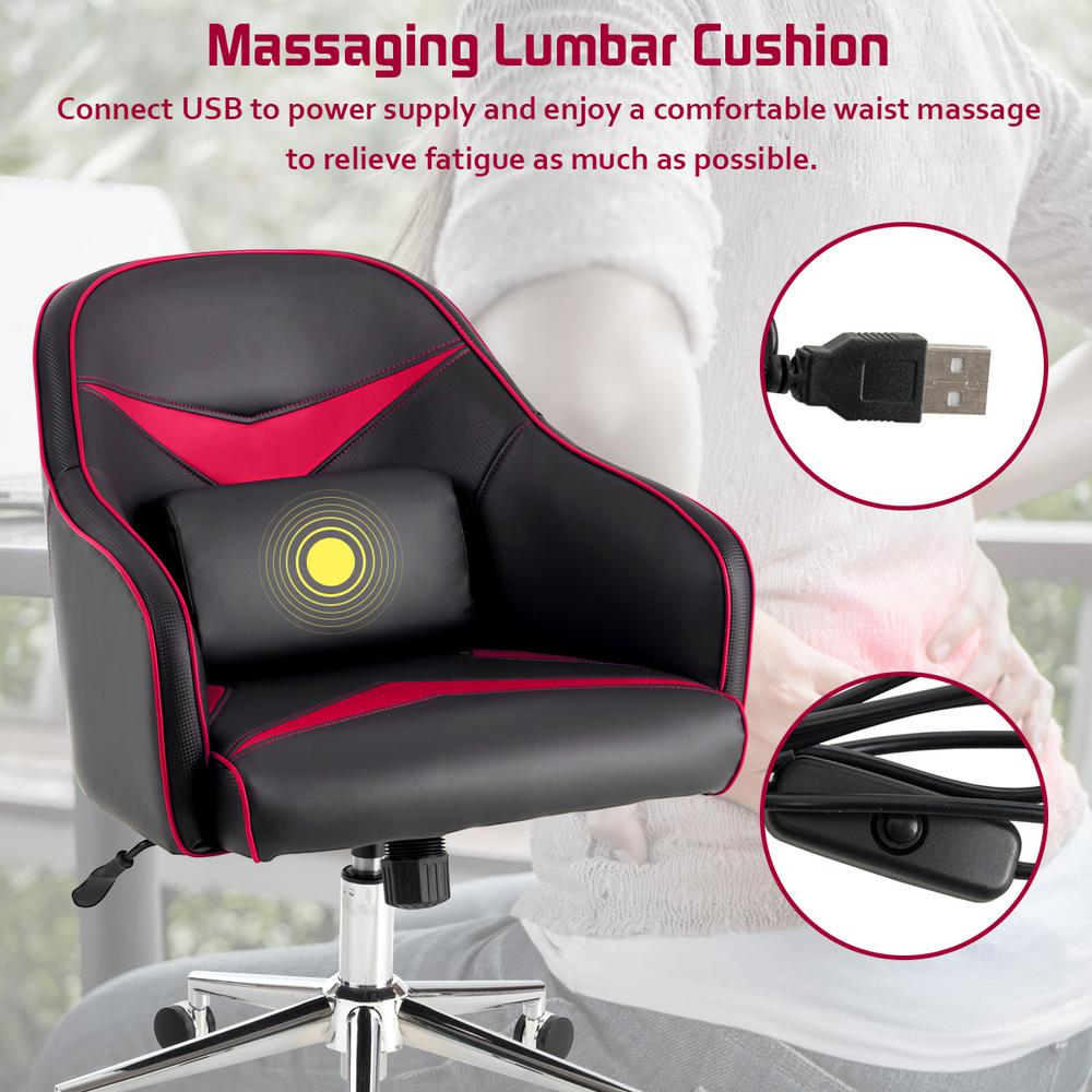 Unbranded Red Adjustable Height Swivel Office Chair With Massage Lumbar Support Hw63924re The Home Depot