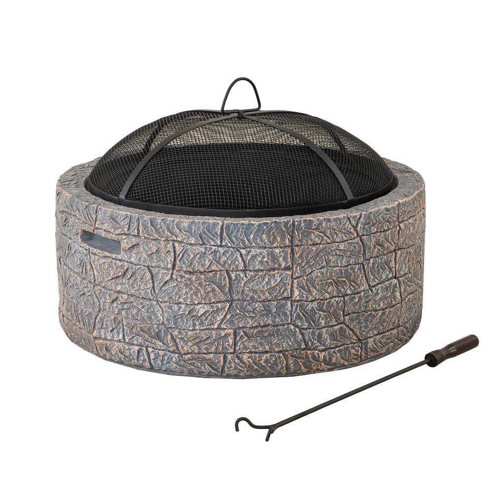 Sunjoy Normandie Stone 26 In Round Steel Wood Burning Firepit