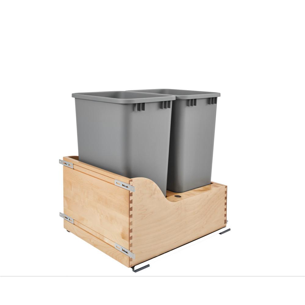 Wood Pull Out Trash Cans Kitchen Cabinet Organizers The Home Depot 50 Qt Servo Dbl Pullout Waste Container