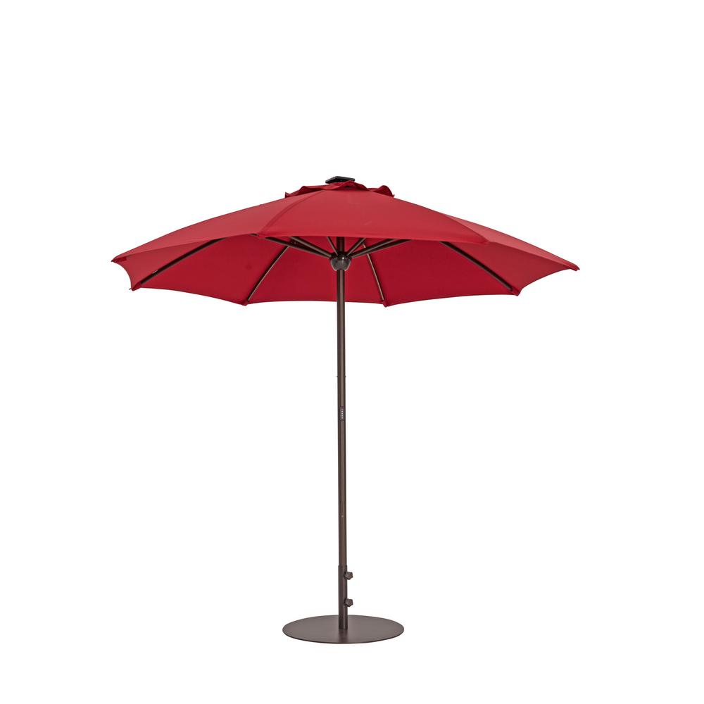 9 Ft Automatic Market Patio Umbrella With Lights In Jockey Red