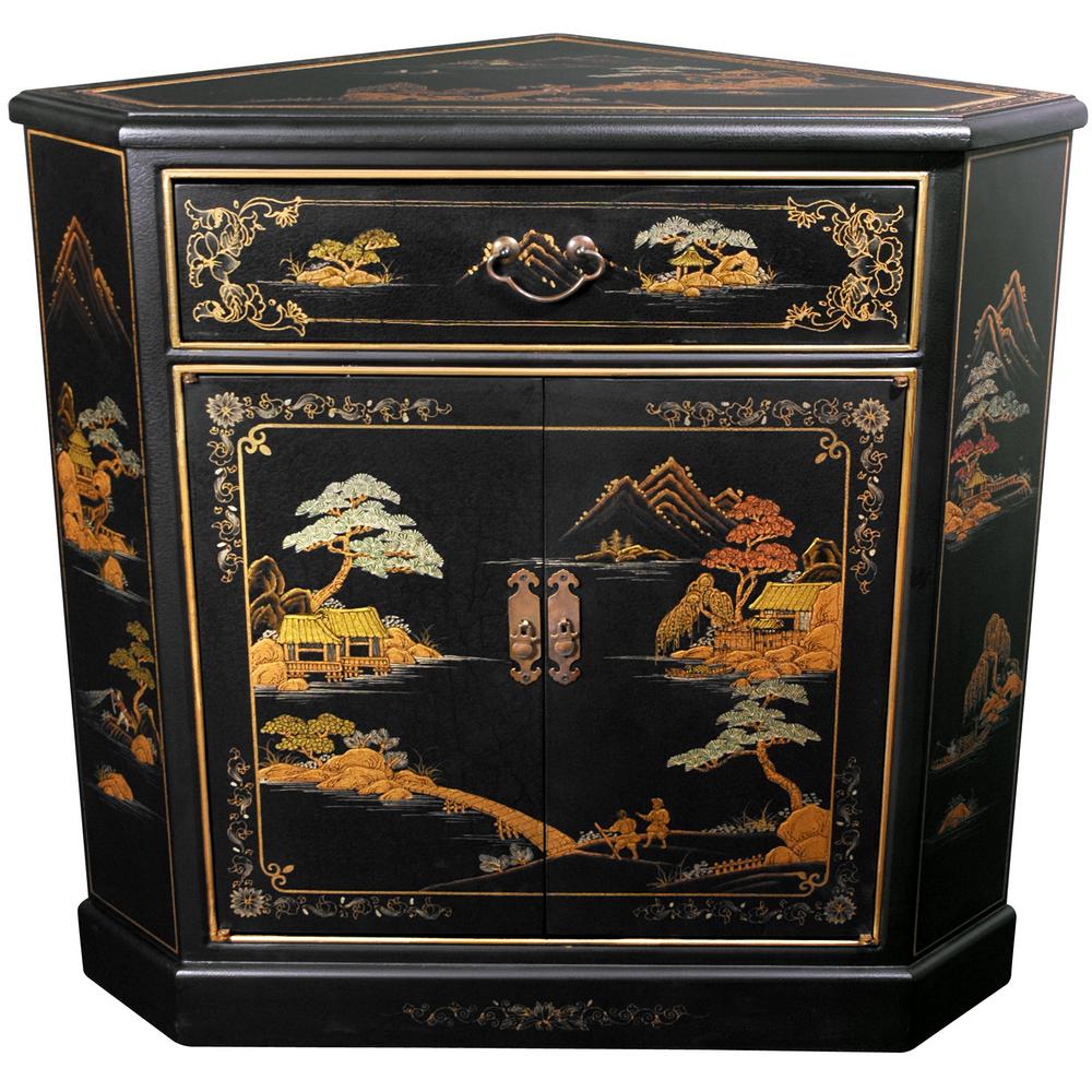 Oriental Furniture Oriental Furniture Black Lacquer Japanese Landscape ...