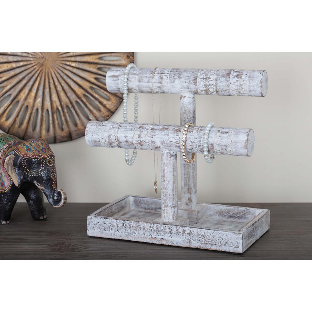 12 in. x 11 in. Rustic Mango Wood Jewelry Holder in Distressed White