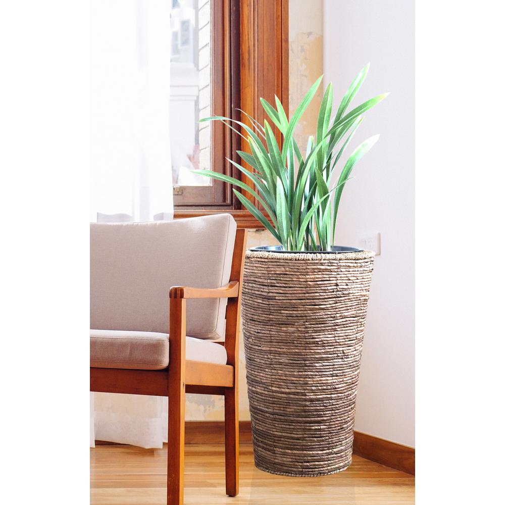 Vintiquewise Wicker Banana Rope Tall Floor Planter With Metal Pot Tall Floor Planter With Metal Pot