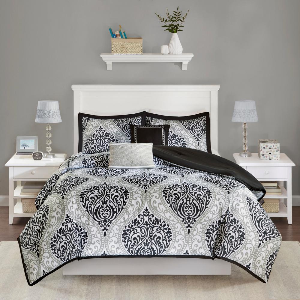 Intelligent Design Sabrina 5 Piece Black Full Queen Duvet Cover