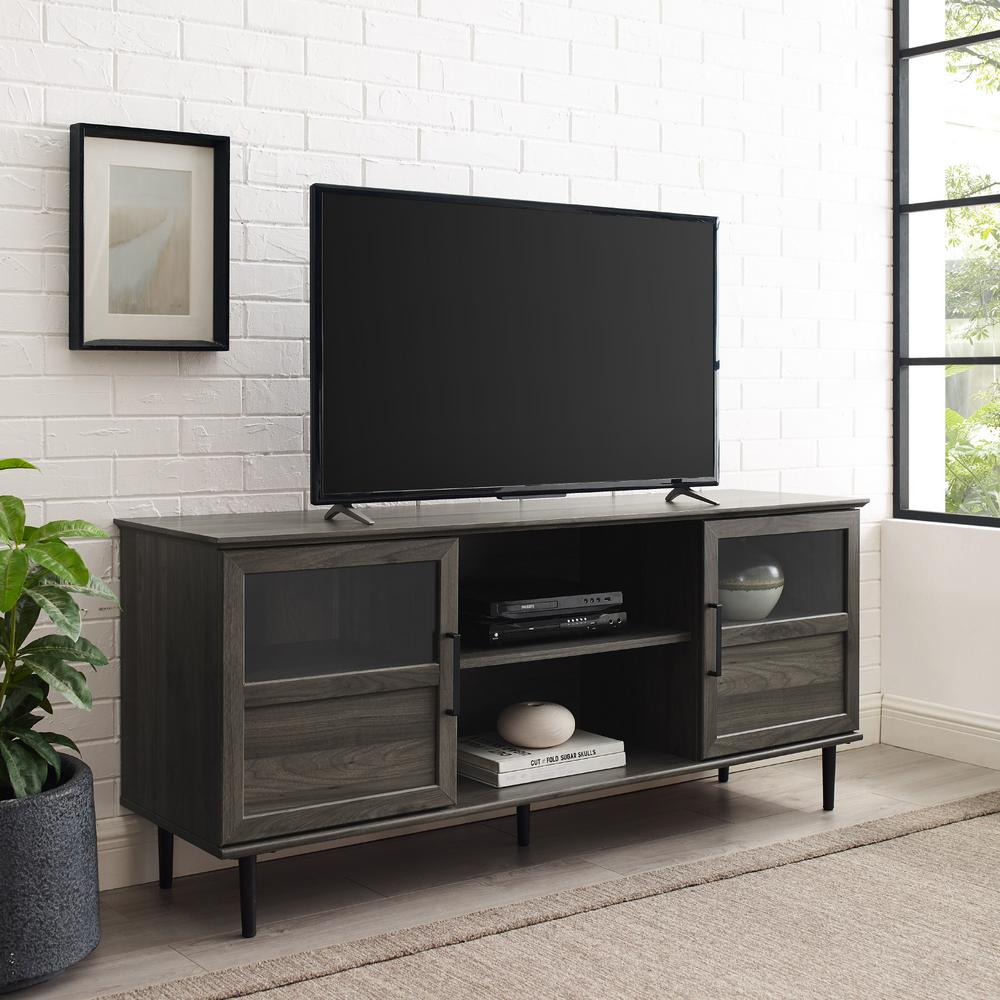 Welwick Designs 58 in. Slate Gray Composite TV Stand Fits TVs Up to 64 ...