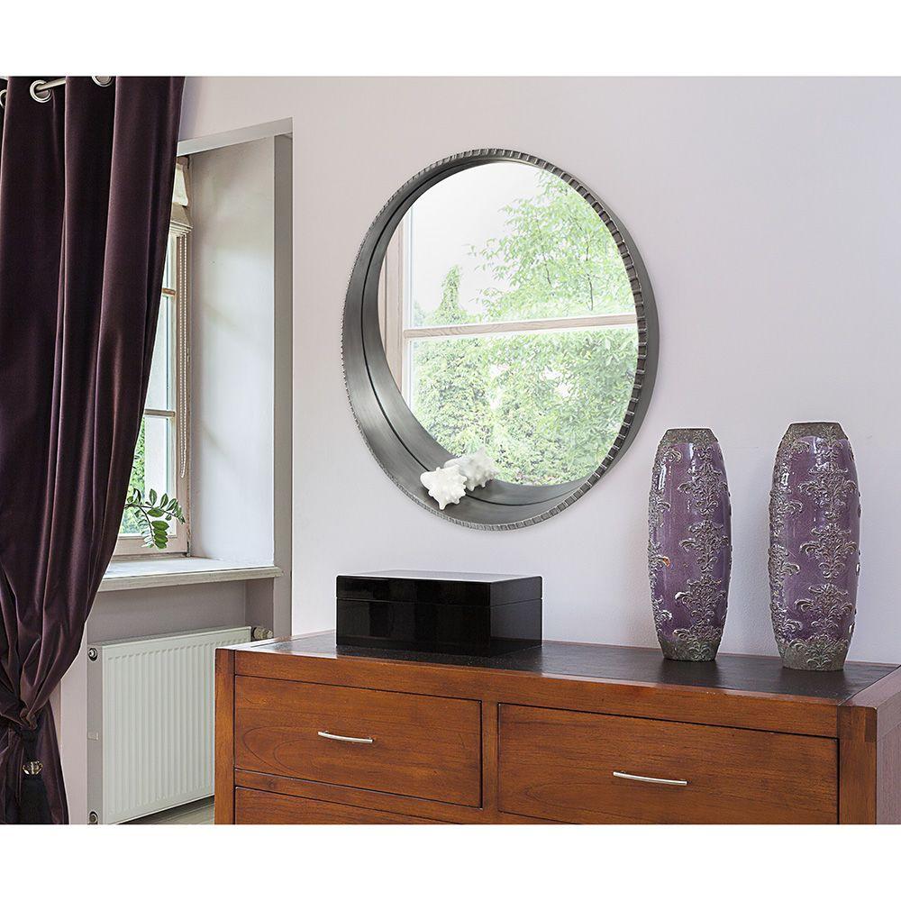 Mcs summit 30 in h x 30 in w round framed mirror with built in ledge