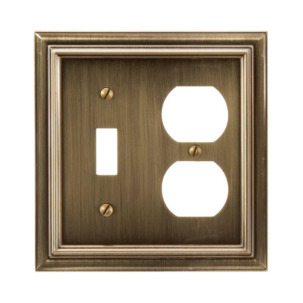 Amerelle Continental 1Toggle 1Duplex Wall Plate, Brushed Brass94TDBB
