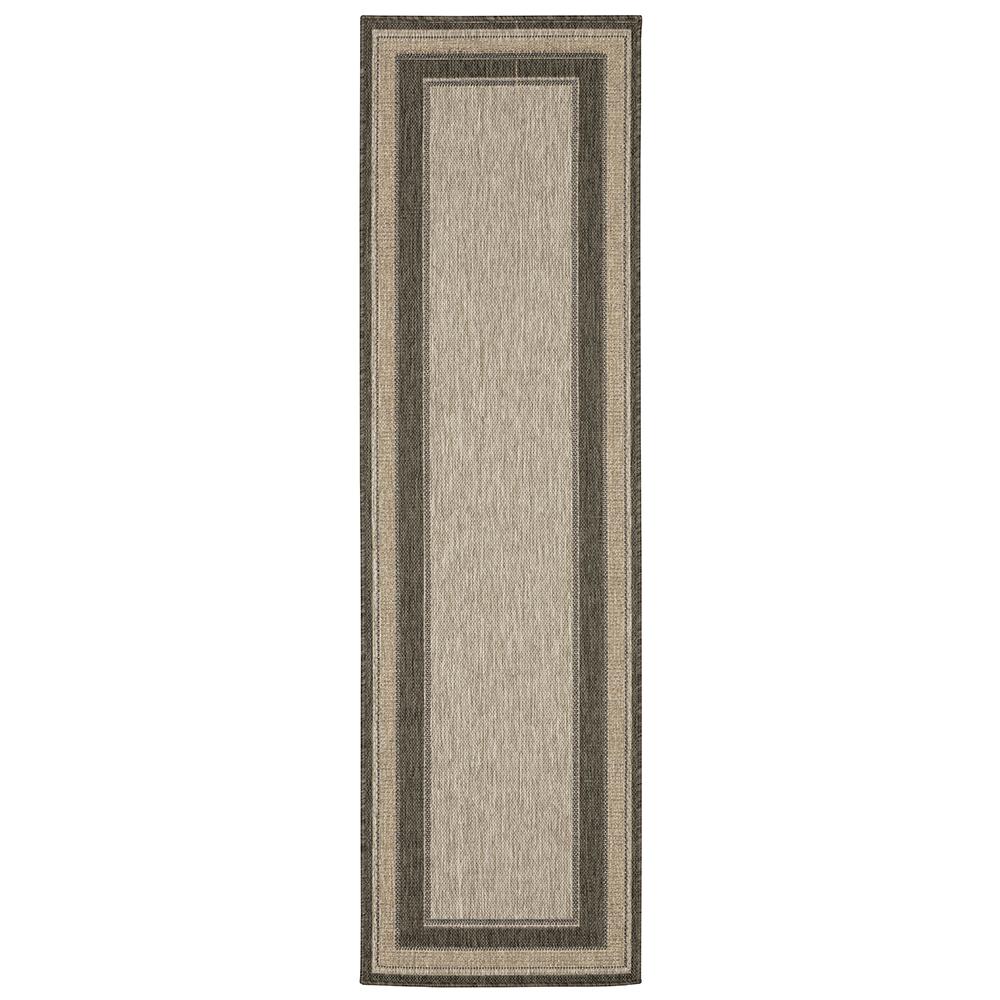 StyleWell Jasper Gray 2 ft. x 7 ft. Border Indoor/Outdoor Runner Rug