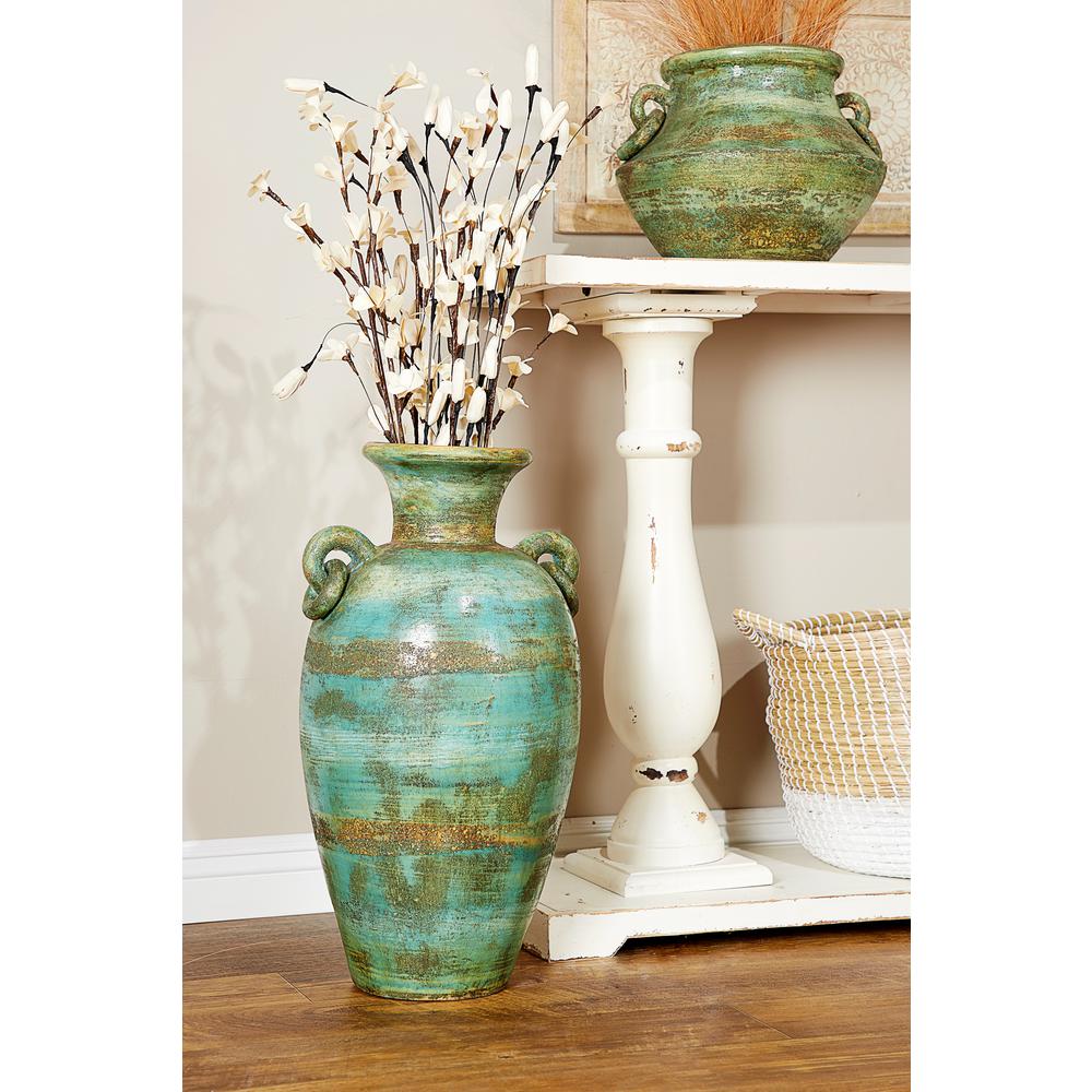 Litton Lane Distressed Green, Black, and Yellow Terracotta Amphora ...