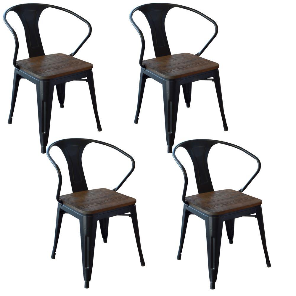 AmeriHome Black Metal And Wood Dining Chair Set Of 4 801071 The   Black Amerihome Dining Chairs 801071 64 1000 