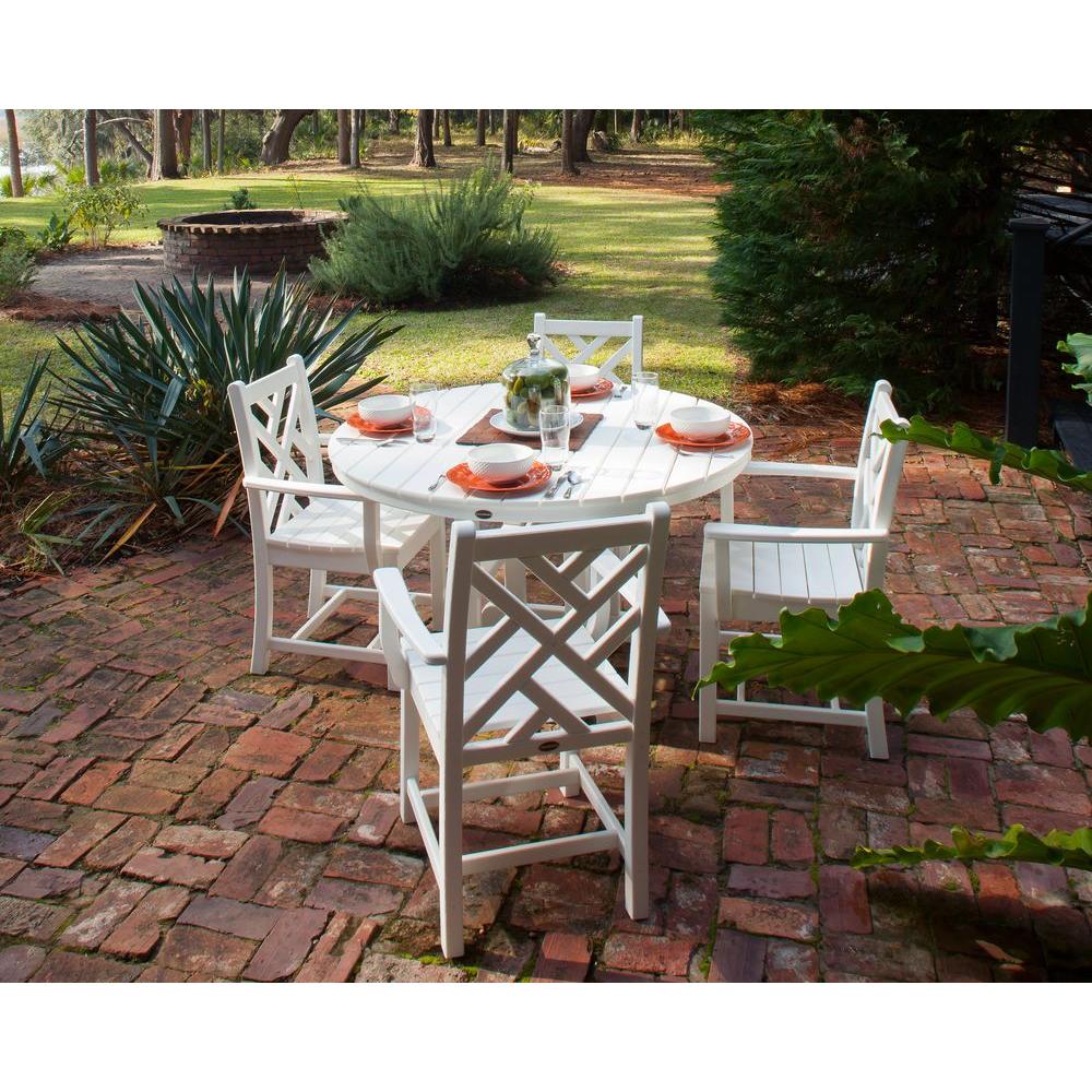 Polywood Patio Dining Furniture The Home Depot Chippendale White 5 Piece Plastic Outdoor Patio Dining Set