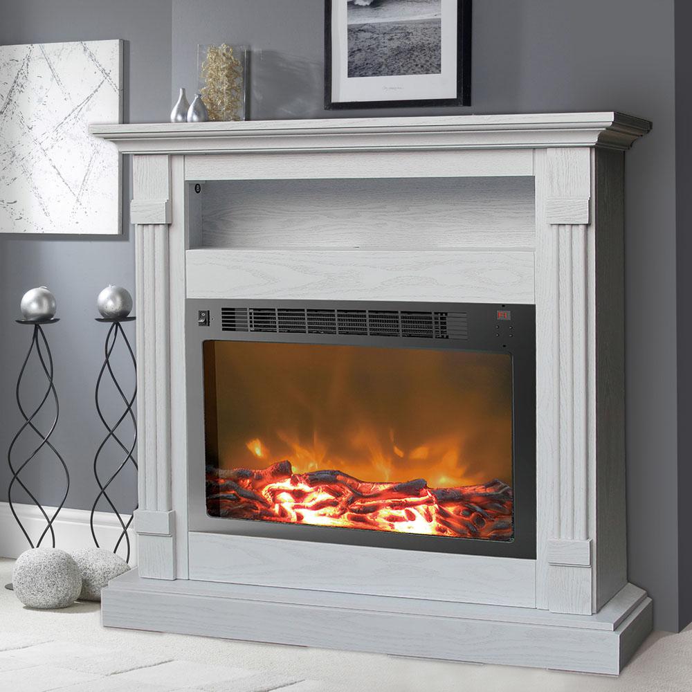 Cambridge Sienna 37 in. White Electronic Fireplace Mantel with Insert ...