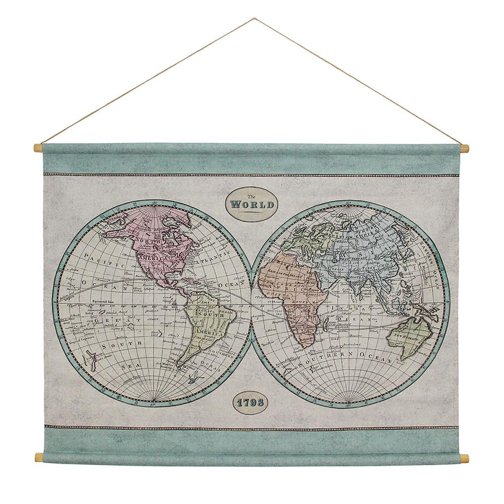 Globe Map Hanging Linen Multi Colored Wall Tapestry