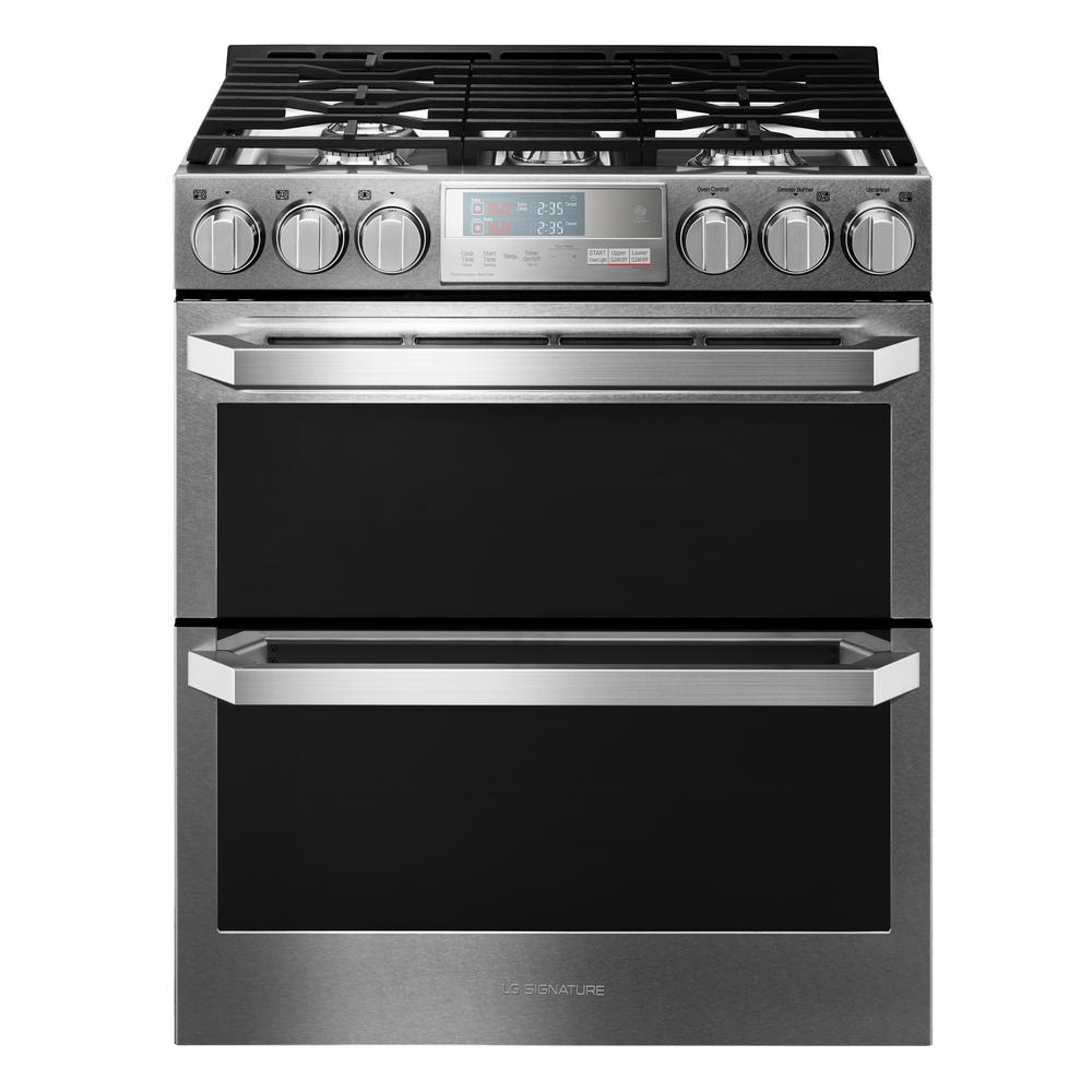 LG SIGNATURE 6.9 cu. ft. Double Oven Slidein Gas Range in Textured