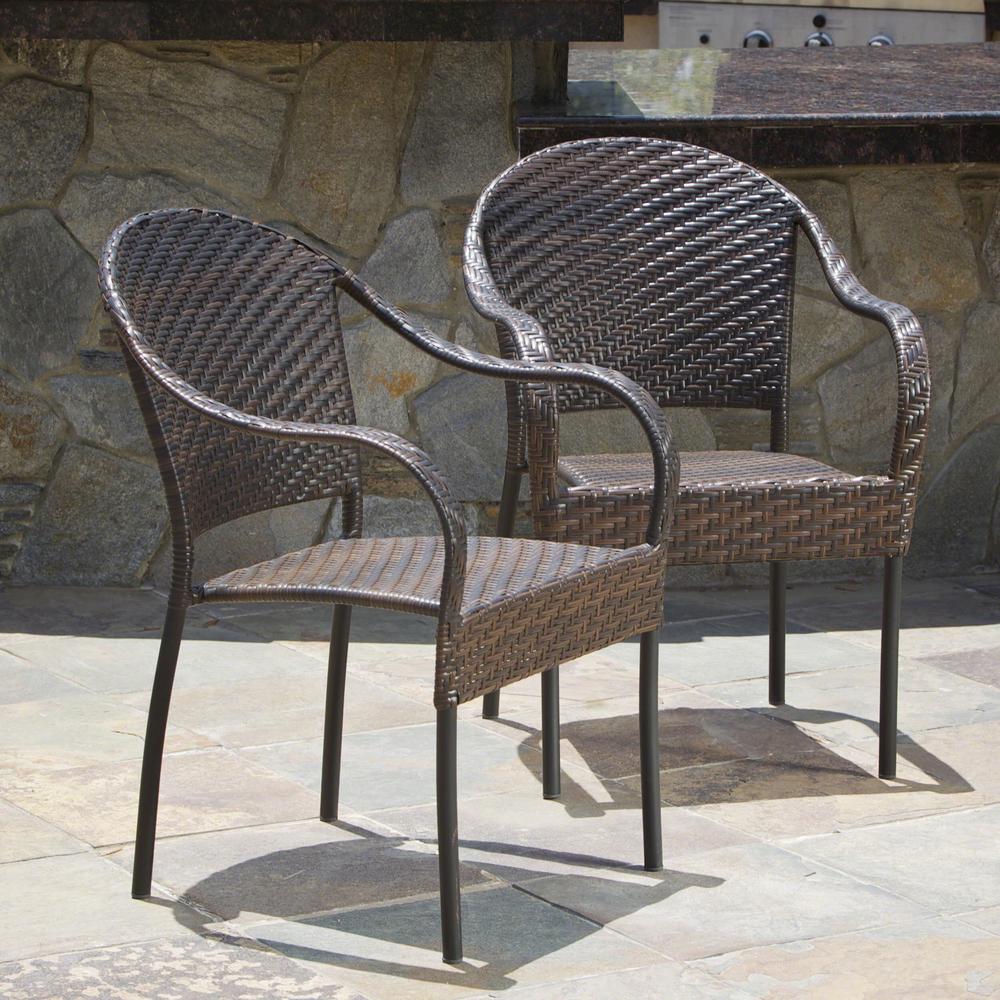 Noble House Sunset Multi Brown Tight Weave Wicker Outdoor Dining Chair Set Of Two 12409 The Home Depot