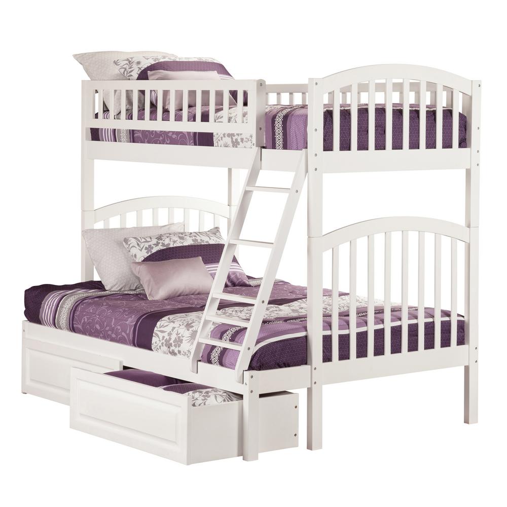 Atlantic Furniture Richland White Twin Over Full Bunk Bed with 2Raised