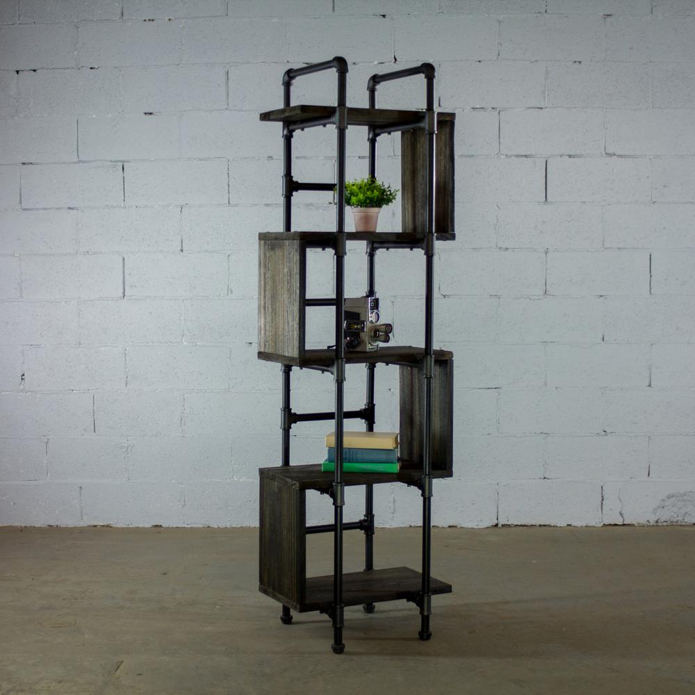Furniture Pipeline Tucson Modern Black 69 In Tall Tucson Modern Black 69 In Tall Narrow 5 Shelf Etagere Pipe Bookcase Display Metal Reclaimed Wood
