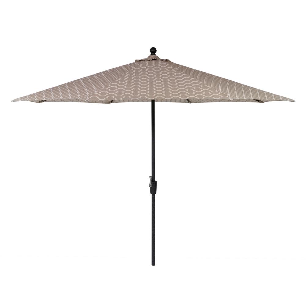 Hampton Bay 10 Ft Aluminum Patio Umbrella In Toffee Trellis With Auto Tilt 9110 01209300 The Home Depot