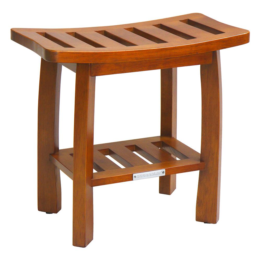 Oceanstar 19 01 In D X 11 02 In W Solid Wood Spa Shower Bench With Storage Shelf In Teak Sb1682 The Home Depot