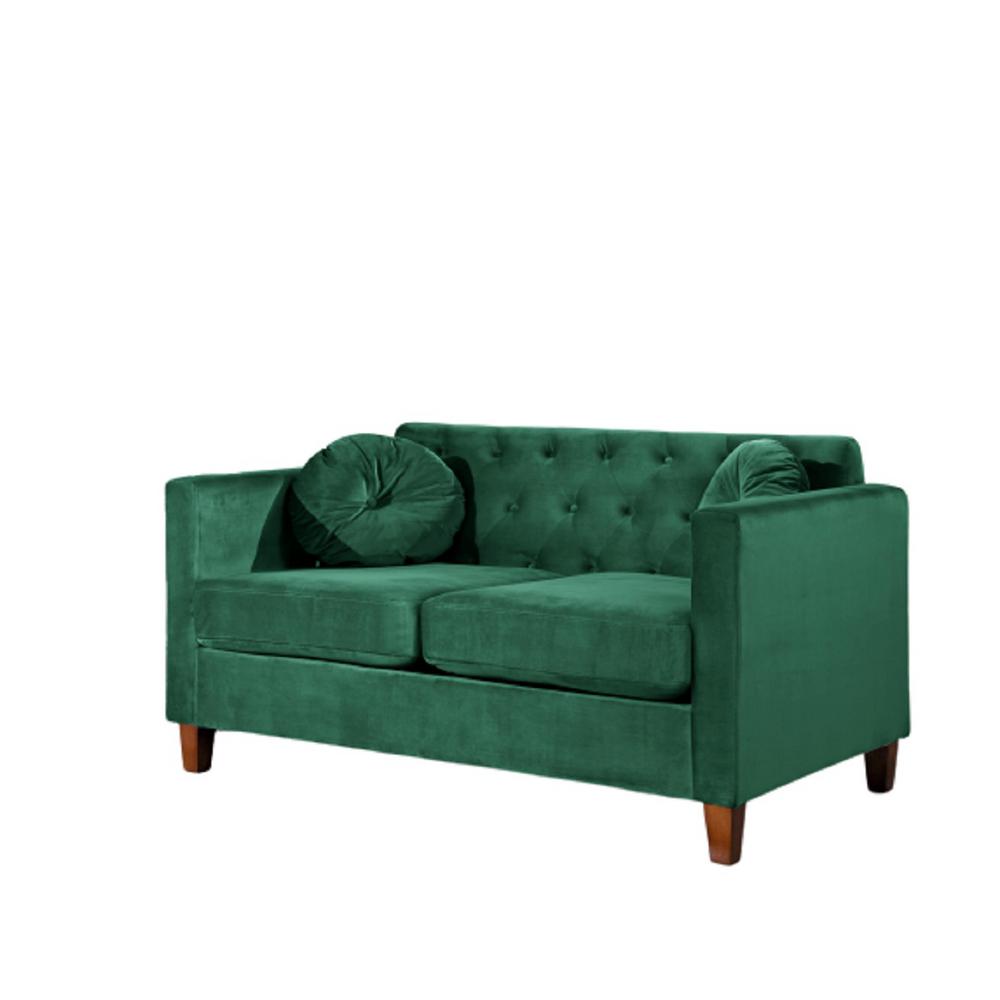 Us Pride Furniture Lory Kitts 55 In Green Velvet 2 Seater Chesterfield Loveseat With Square Arms S5538 L The Home Depot