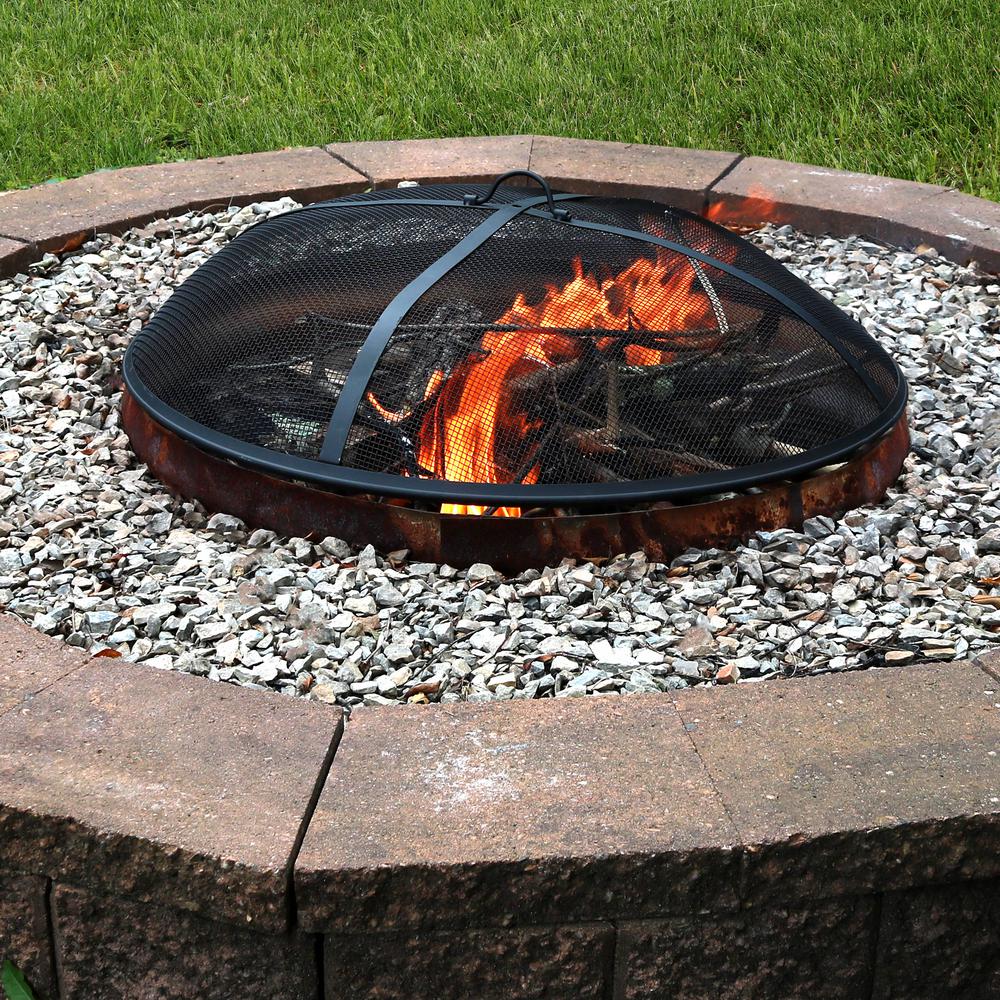 Sunnydaze Decor 36 In Round Black Steel Fire Pit Spark Screen Kf