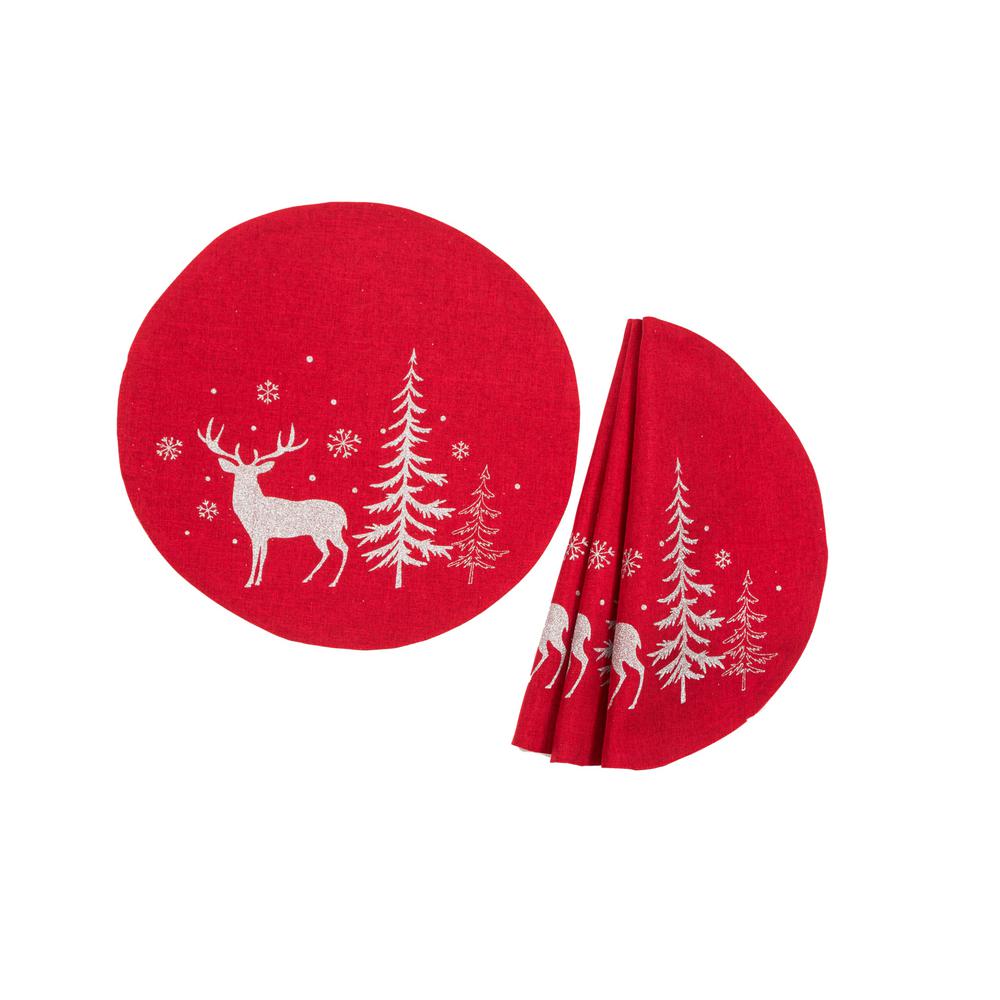 Cloth Placemats Winter Wonderland Woodland Forest Trees Snowfall Deer Set of 2