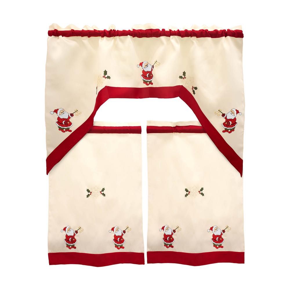 Creative Home Ideas Holiday Santa Embroidered Sheer 72 In L 3
