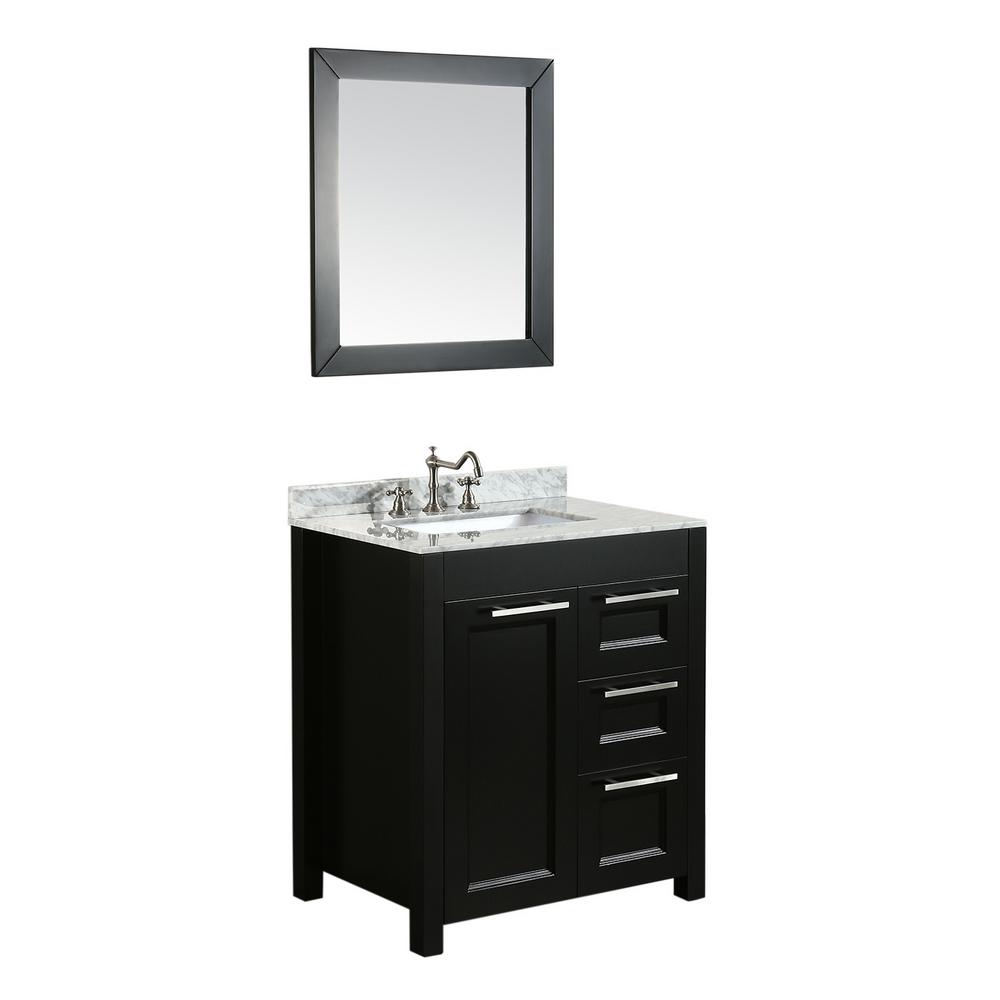 Bosconi 30 In W Single Bath Vanity Black With White Carrara Bosconi 30 In W Single Bath Vanity Black With White Carrara Marble Top