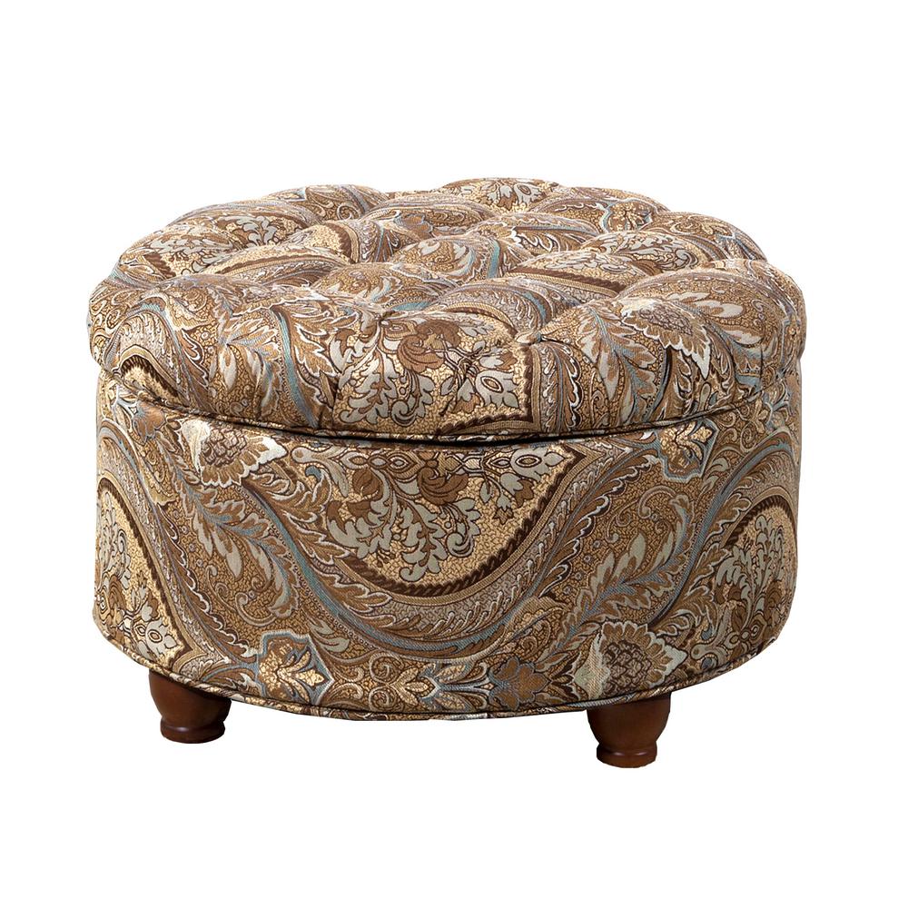Homepop On Tufted Round Storage Ottoman Brown And Teal Paisley Homepop On Tufted Round Storage Ottoman Brown And Teal Paisley