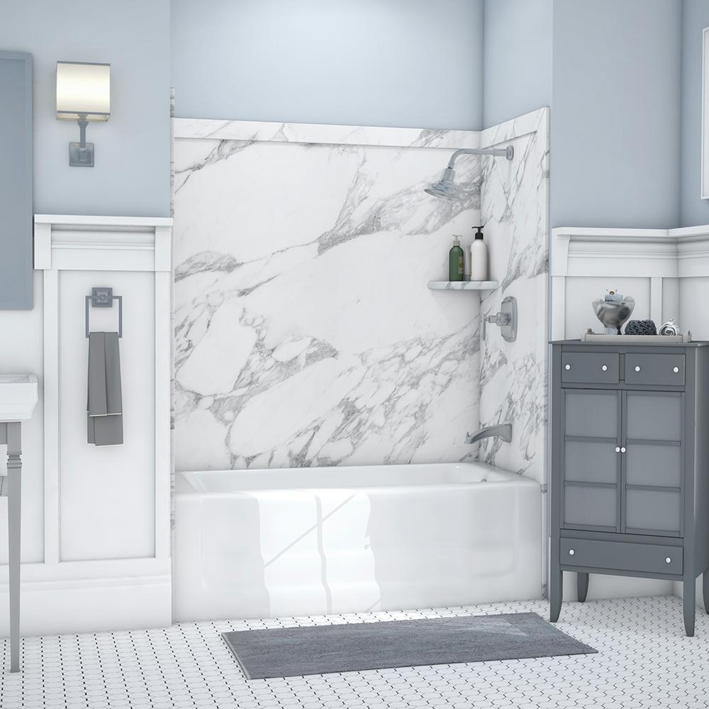 Elite 32 In X 60 In X 60 In 9 Piece Easy Up Adhesive Tub Surround In Calacatta White